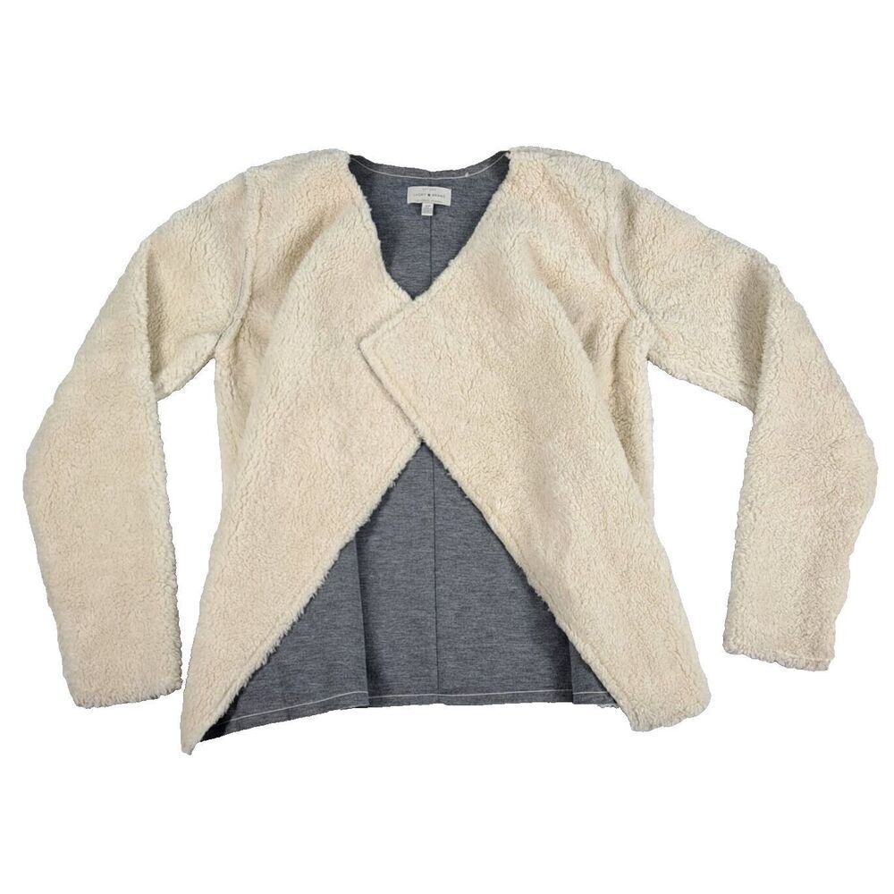 Lucky Brand Open Cardigan Womens Small Petite Faux Fur Sweater Beige